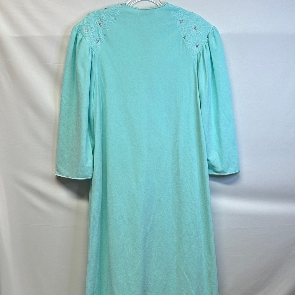 Vintage Vanity Fair Seafoam Green Nylon Robe Dressing Gown Lace Embroidered Yoke - Picture 4 of 6